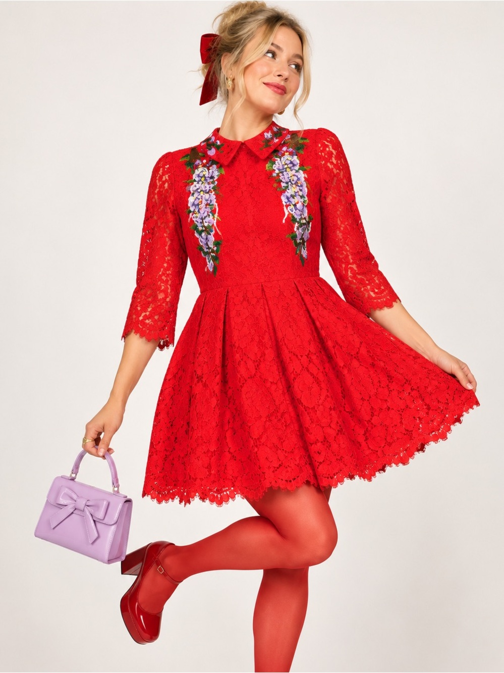 NWT Chicwish Red Embroidered Lace Dopamine Dress L